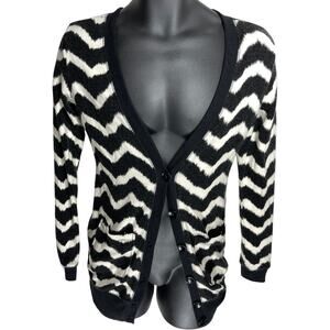 Love Tree Cardigan Sweater Size S Black White Striped Long Sleeve Button Up Y2K